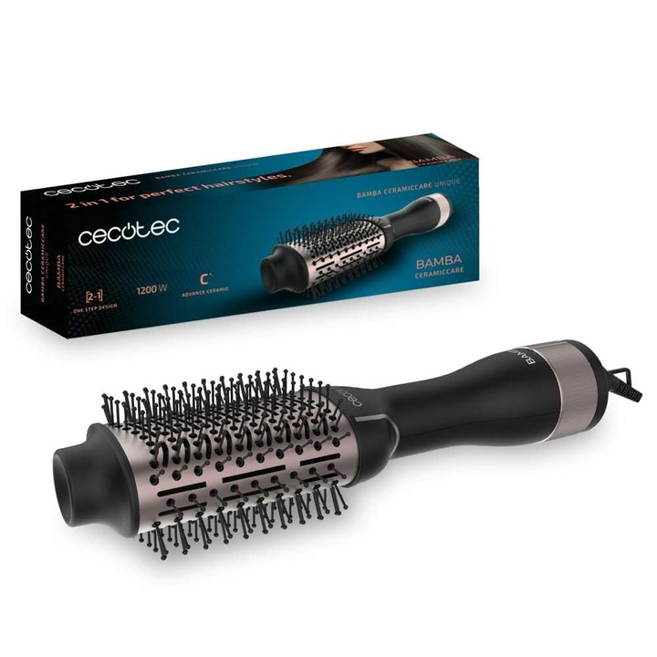 Perie volumizatoare CECOTEC Bamba Ceramiccare Unique, 1200 W, 2 viteze, 3 temperaturi, ceramică