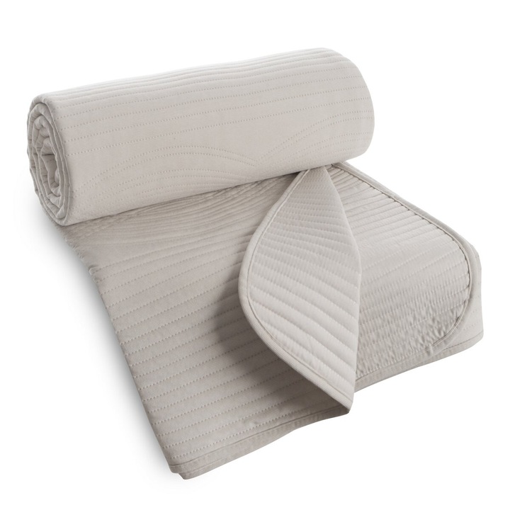 Cuvertura de pat Eurofirany VELVET2 catifea crem 170x210cm, matlasata geometric