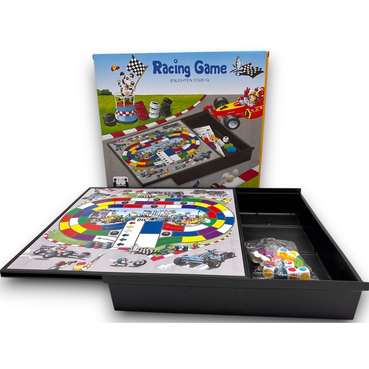 Társasjáték Racing Game – 2-6 Játékos, Autókkal, Színes Kockákkal és 32x32 cm-es Táblával, Stratégia és Szórakozás az Egész Családnak