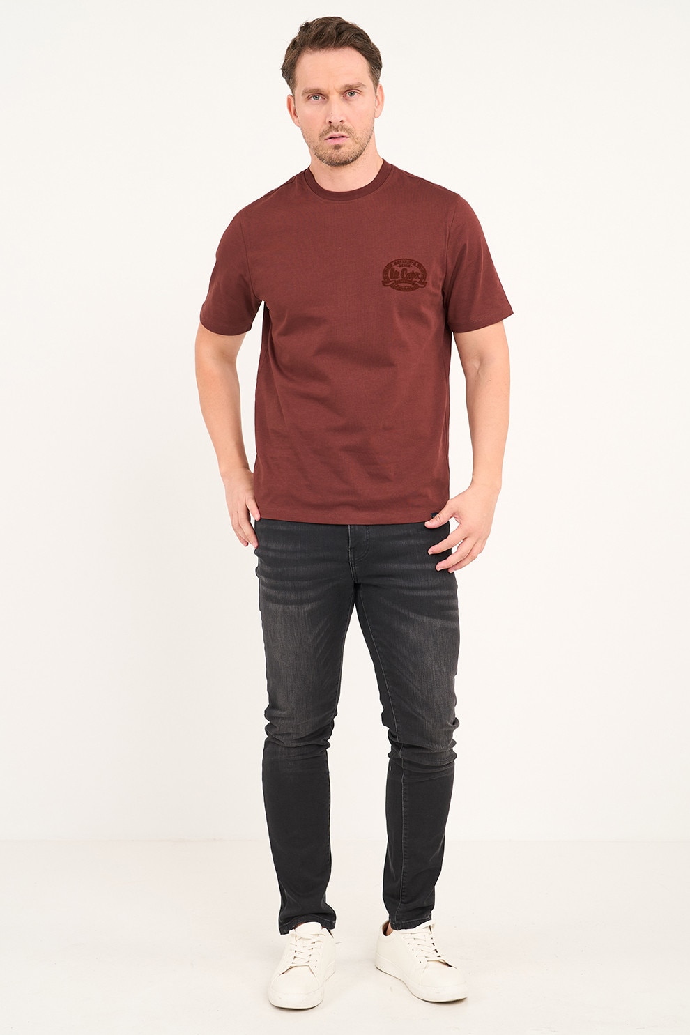 Lee Cooper, Blugi slim fit cu talie medie si 5 buzunare, Negru stins, W38-L32