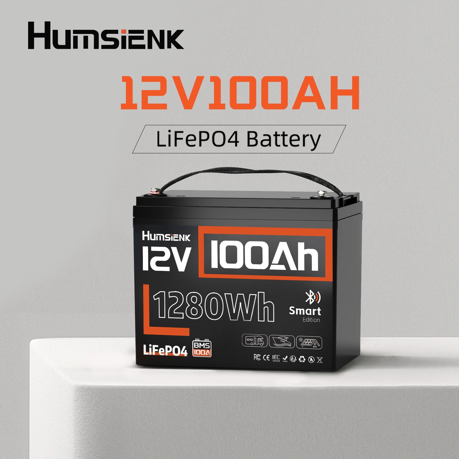 Acumulator solar 12V 100Ah LiFePO4 cu Bluetooth, BMS 100A, 1280Wh