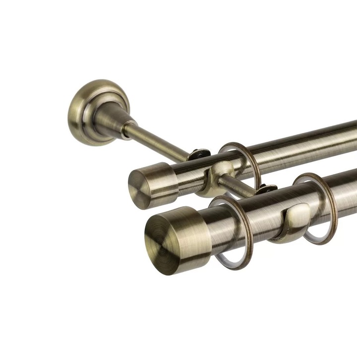 Galerie dubla bara simpla capat dop 25/19, auriu antic - 240 cm