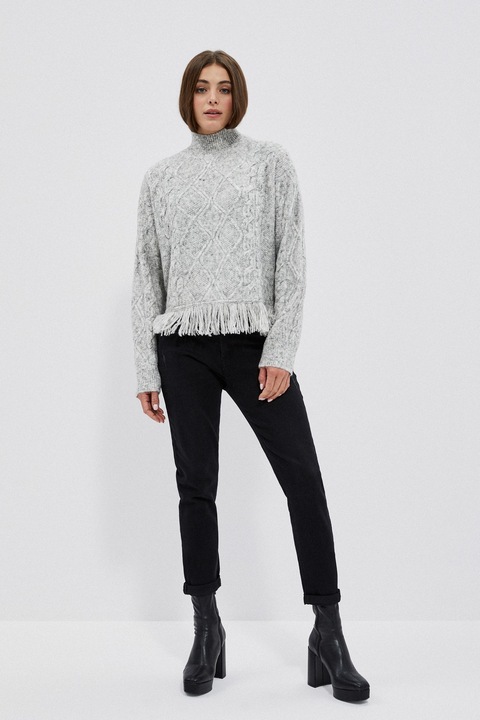 Pulover cu guler si ciucuri, Gri