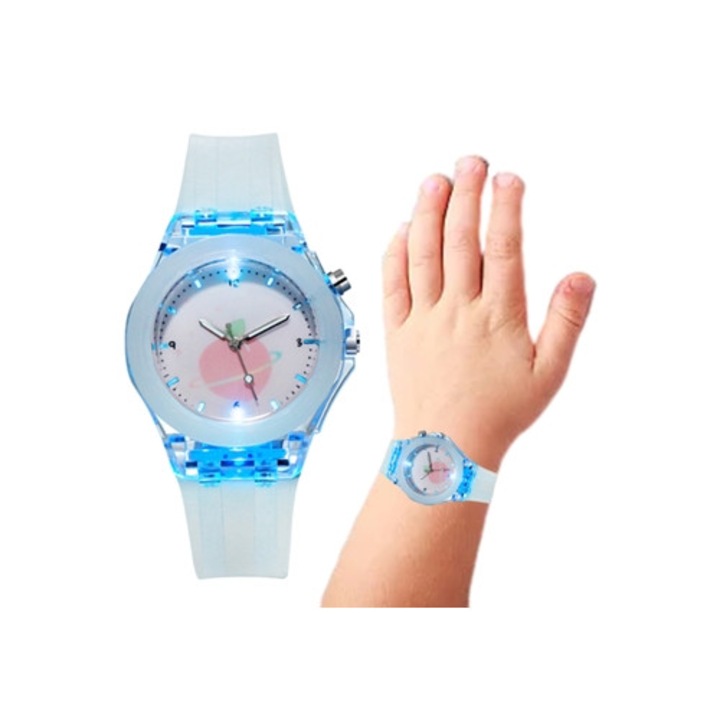 Ceas copii, silicon, luminos, roz, pentru fete