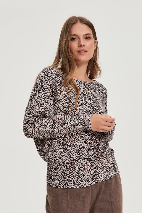 Pulover bej cu imprimeu de pantera, Crem