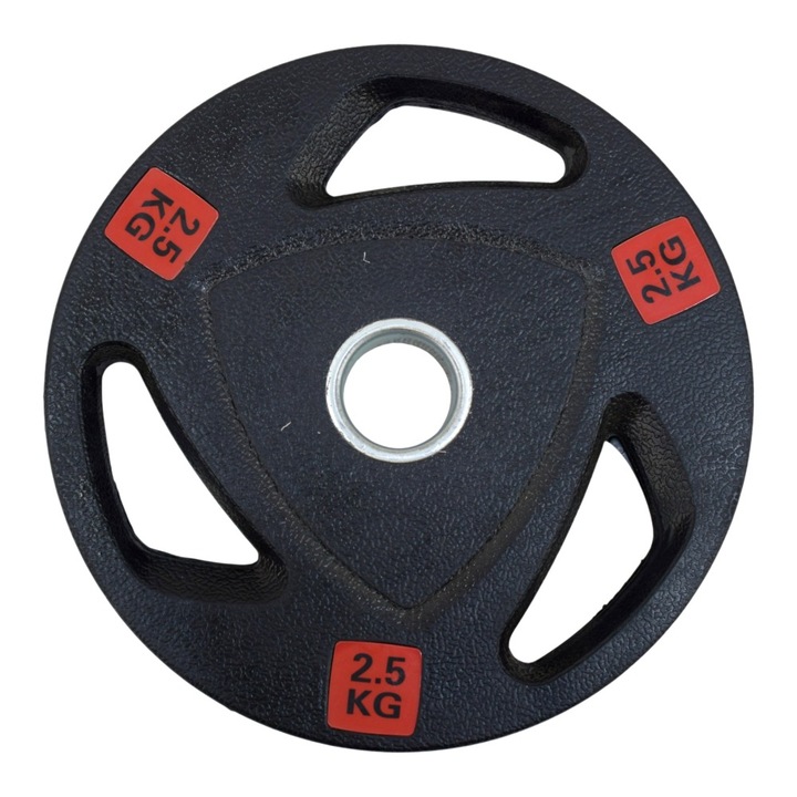 Диск за щанга MAXIMA 310559, 2.5 кг, За лостове Ф25-28 мм, Гумиран, С метален пръстен и дръжки