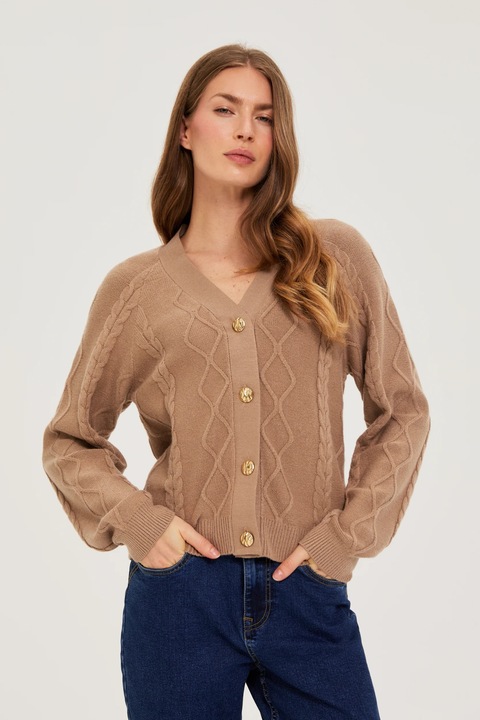 Cardigan tricotat beige, Maro deschis