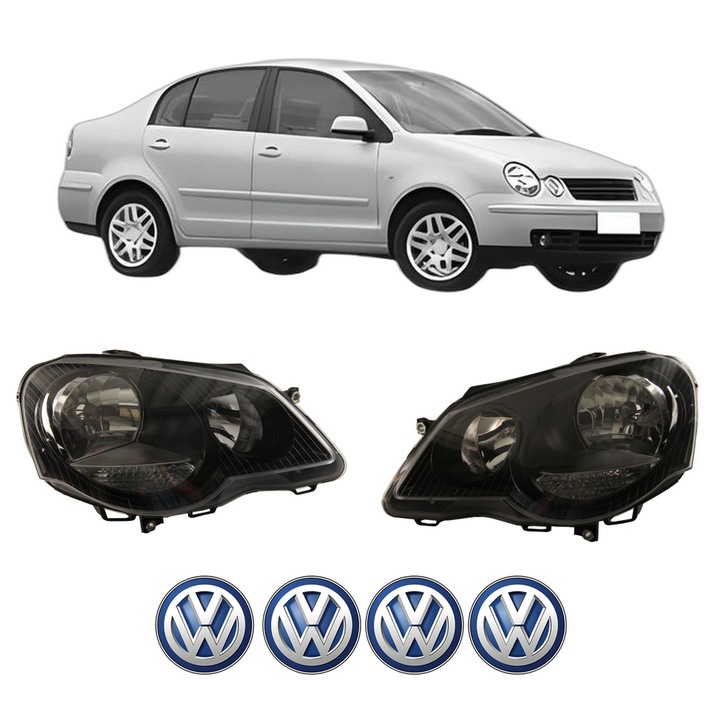 Set Faruri Stanga Dreapta Fata Volkswagen POLO IV Saloon (9A4, 9A2, 9N2, 9A6) din 2002-2012, Auto, DEPO, 4x Stickere auto cu Volkswagen