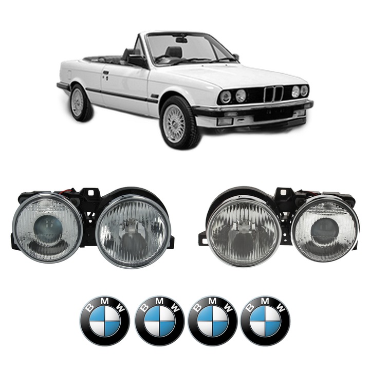 Set Faruri Stanga Dreapta Fata BMW Seria 3 Convertible (E30) din 1985-1993, Auto, DEPO, 4x Stickere auto cu BMW