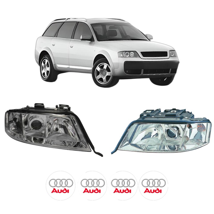 Set Faruri Stanga Dreapta Fata AUDI ALLROAD C5 (4BH) din 2000-2005, Auto, TYC, 4x Stickere auto cu AUDI