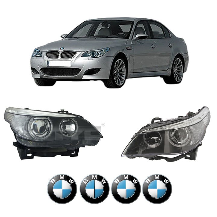 Set Faruri Stanga Dreapta Fata BMW Seria 5 (E60) din 2001-2010, Auto, TYC, 4x Stickere auto cu BMW