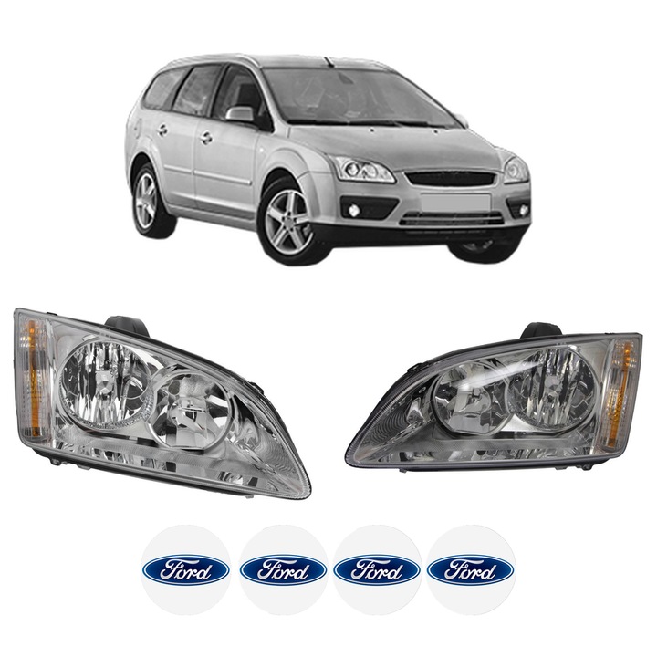 Set Faruri Stanga Dreapta Fata FORD FOCUS II Turnier (DA_, FFS, DS) din 2004-2012, Auto, TYC, 4x Stickere auto cu FORD