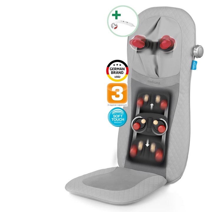 Scaun de masaj pentru shiatsu și presopunctură Medisana MCG 810 + Medisana HM 886, 3 tipuri de masaj, 3 zone de masaj pentru spate, masaj shiatsu pentru gât, funcție de încălzire, gri, alb