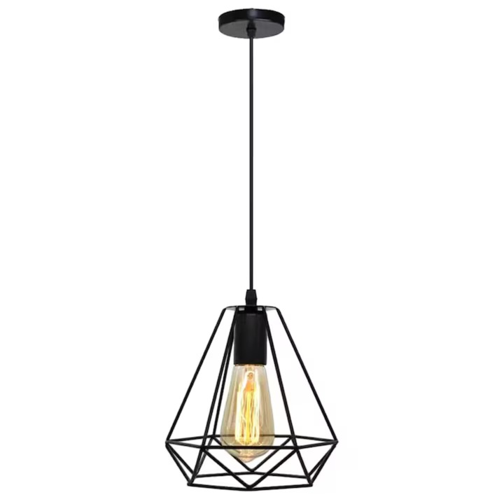 VarioShop® függőlámpa, loft stílusú, fémhuzal lámpaernyővel, E27 foglalat, állítható magasság 30–115 cm, egyszerű telepítés, fekete