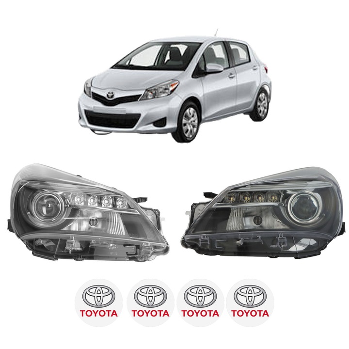 Set Faruri Stanga Dreapta Fata TOYOTA YARIS Hatchback Van (_P13_) din 2012-2020, Auto, DEPO, 4x Stickere auto cu TOYOTA