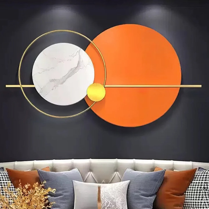 Decoratiune Metalica de Perete LuxCanva® Solar Harmony A2259, din Metal, Orizontala, Portocaliu, Alb, Auriu, 110 x 60 cm