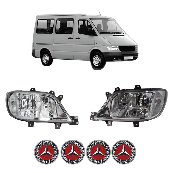 Set Faruri Stanga Dreapta Fata MERCEDES-BENZ SPRINTER 2-t Bus (B901, B902) din 1995-2006, Auto, DEPO, 4x Stickere auto cu MERCEDES-BENZ