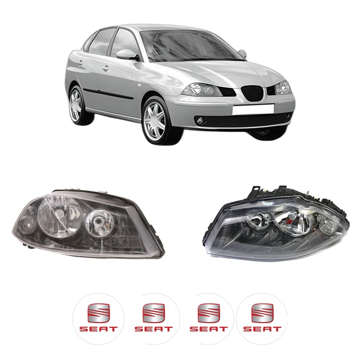 Set Faruri Stanga Dreapta Fata SEAT CORDOBA (6L2) din 2002-2009, Auto, DEPO, 4x Stickere auto cu SEAT