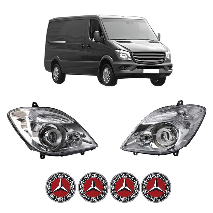 Set Faruri Stanga Dreapta Fata MERCEDES-BENZ SPRINTER 4, 6-t Van (B906) din 2006-2018, Auto, DEPO, 4x Stickere auto cu MERCEDES-BENZ