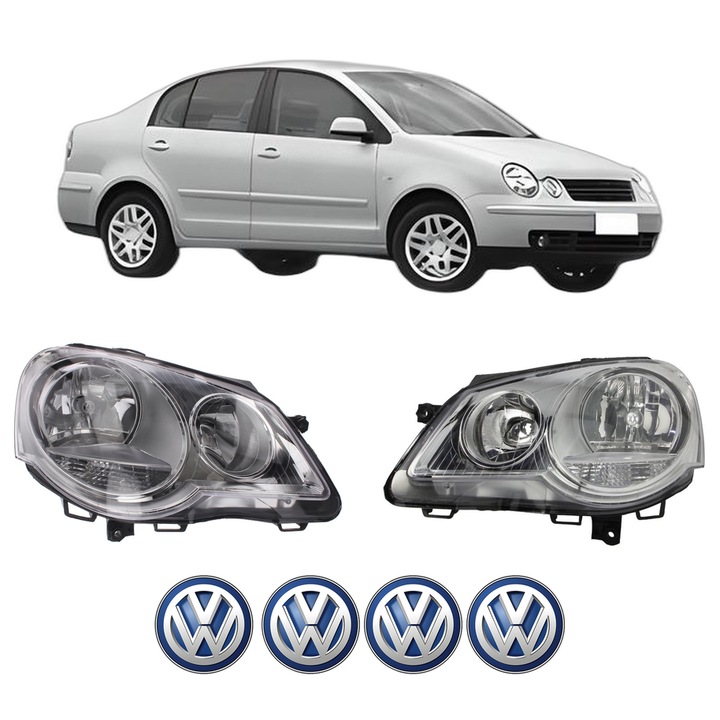 Set Faruri Stanga Dreapta Fata Volkswagen POLO IV Saloon (9A4, 9A2, 9N2, 9A6) din 2002-2012, Auto, TYC, 4x Stickere auto cu Volkswagen