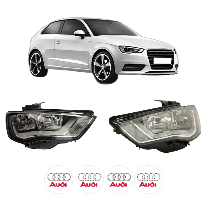 Set Faruri Stanga Dreapta Fata AUDI A3 (8V1, 8VK) din 2012-2020, Auto, DEPO, 4x Stickere auto cu AUDI