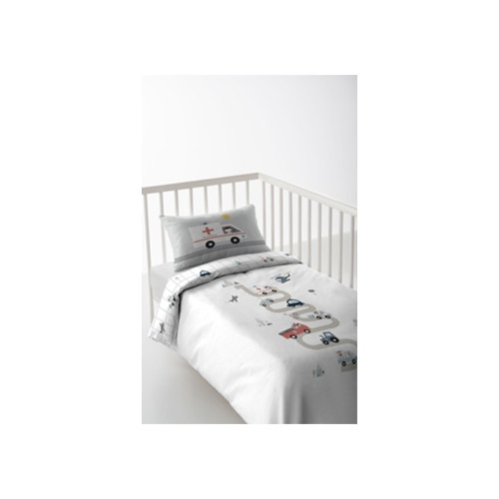 Lenjerie reversibila pentru patut copii 80, bumbac extra moale, Dinos, multicolor