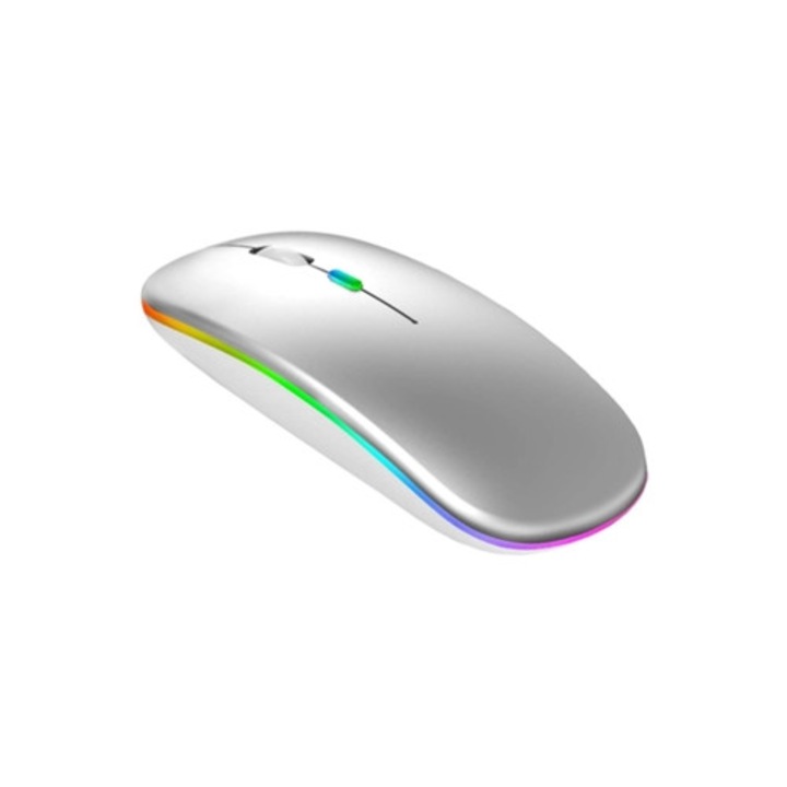 Mouse wireless Bluetooth 5.1, alb, reincarcabil, slim
