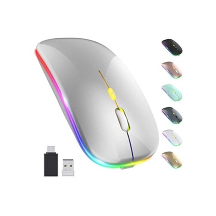 Mouse wireless reincarcabil Aquaforge LED Slim, 2.4G, culoare neagra