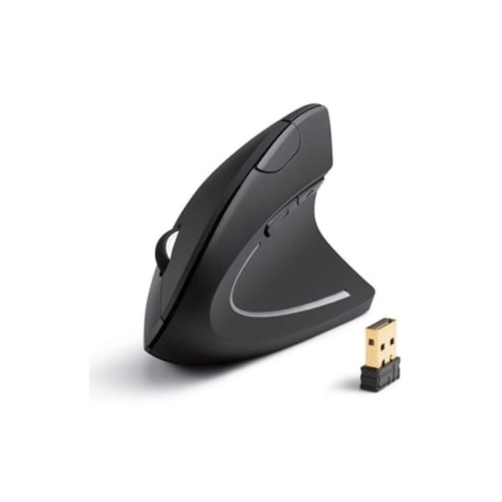Mouse wireless, vertical, ergonomic, 800/1200/1600 DPI, LED, negru