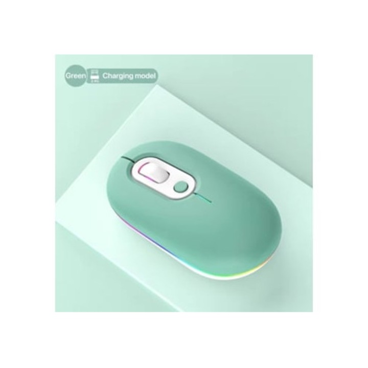 Mouse Wireless Silentios 2.4g, Reincarcabil, RGB, Verde