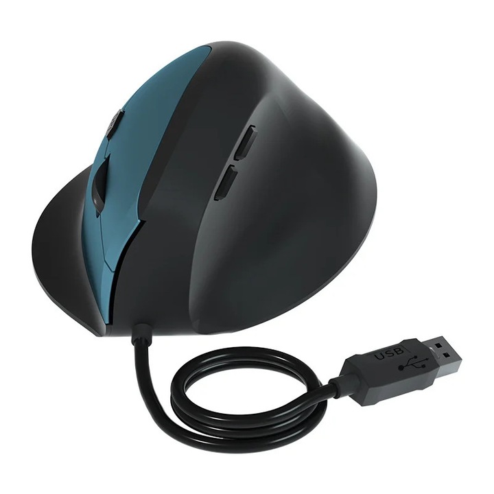 Mouse vertical silentios Lurelia, 1600 DPI, cablu USB, albastru