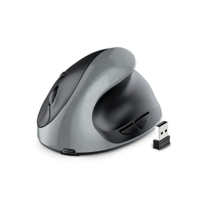 Mouse vertical ergonomic wireless tip C, 3 rezolutii 800/1200/1600 DPI, gri