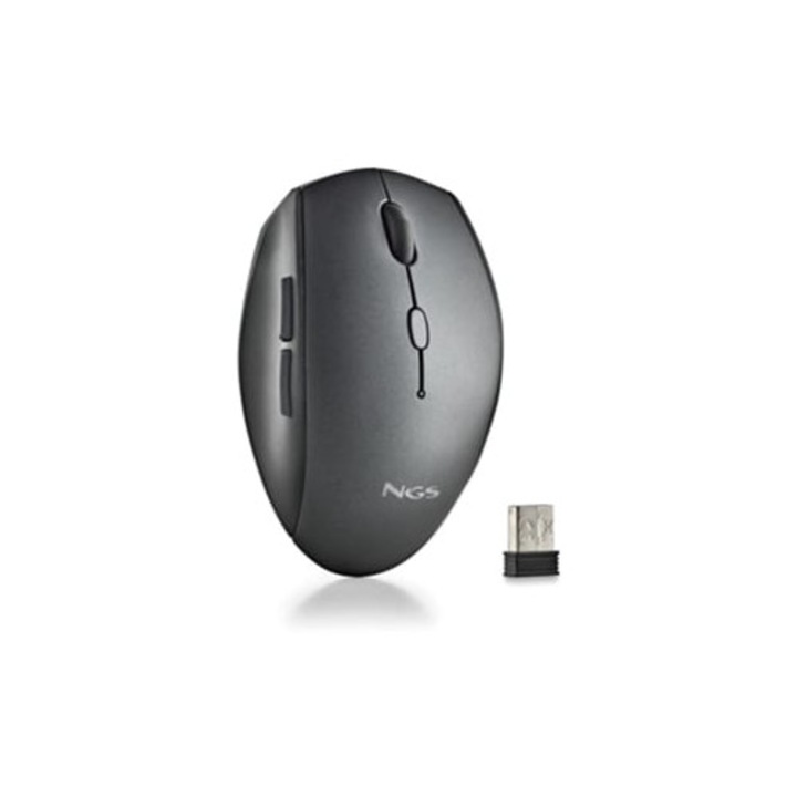 Mouse ergonomic wireless NGS Bee, butoane silentioase, DPI ajustabil 800/1200/1600, negru