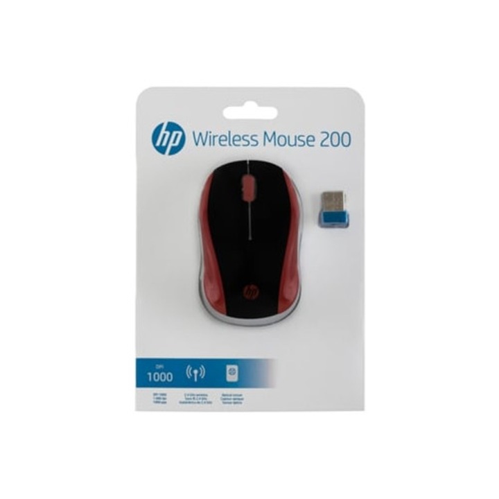 Mouse wireless HP 200, 1000 dpi, rosu