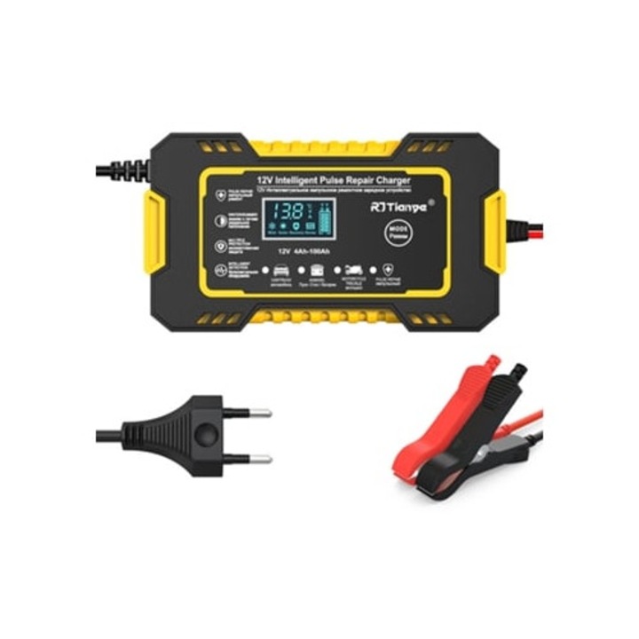 Redresor auto, 12V6A GERTIZ, inteligent, reparare baterie, Negru / Galben