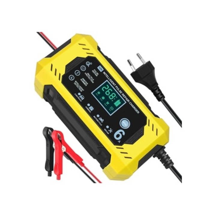Redresor auto 12V 6A cu ecran tactil LCD, protectie la incarcare