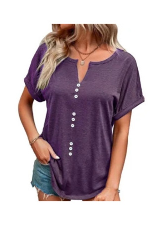 Camasa dama, croiala lejera, cu nasturi, poliester, mov, L INTL