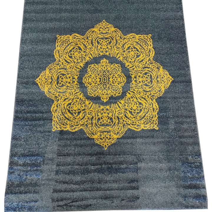 Covor, 300x400 cm, Oriental, Elegant, bleumarin, fir scurt, pentru incalzire prin pardoseala, prietenos cu alergicii, 1650g/m2, polipropilena frise, Certificat Oeko-Tex