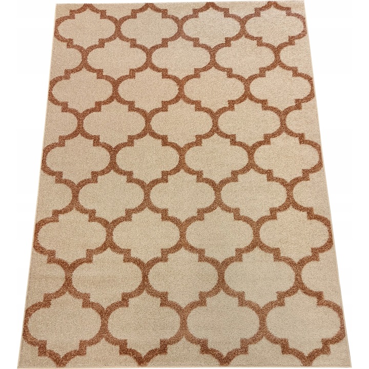 Covor, 300x400 cm, Marocan, trifoi, bej, fir scurt, pentru incalzire prin pardoseala, prietenos cu alergicii, 1650g/m2, polipropilena frise, Certificat Oeko-Tex