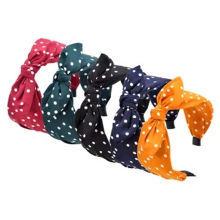 Banda de par esentiala pentru femei, design modern, fundita cu buline, accesoriu retro, multicolor
