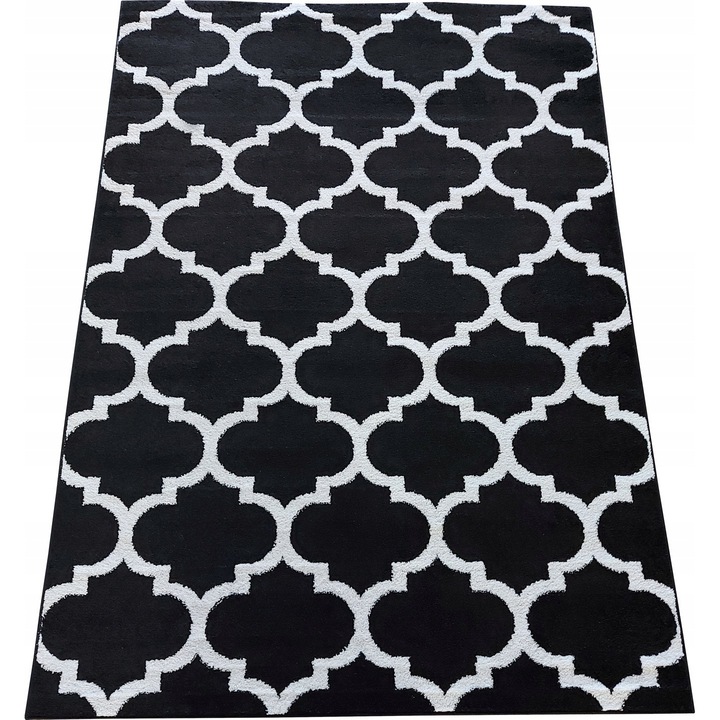 Covor, Maroco, 120x160 cm, Marocan, trifoi, gri/alb, fir scurt, pentru incalzire prin pardoseala, prietenos cu alergicii, 1650g/m2, polipropilena frise, Certificat Oeko-Tex