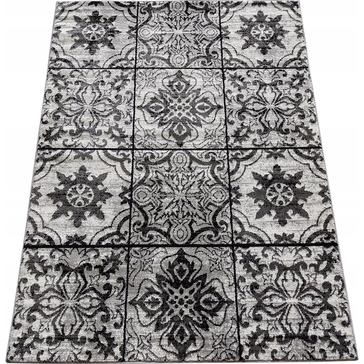 Covor patchwork gri, 80x150 cm, fir scurt, prietenos cu alergicii, 1650g/m2