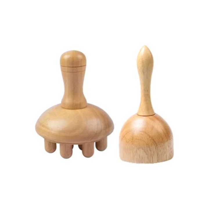 2 darabos anticellulit masszázskészlet fa görgővel és nyirokelvezető kupával