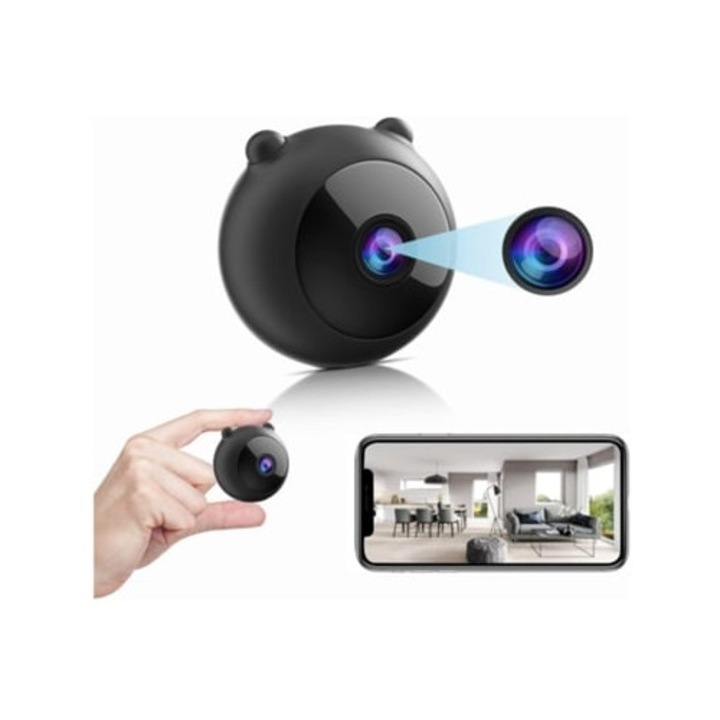 Camera spion mini 1080p, HD, cu WiFi, viziune nocturna, detectie miscare, portabila