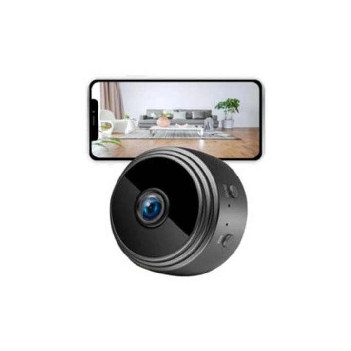 Безжична камера за наблюдение 1080P, черна, за дома, офиса, колата, с дистанционно приложение