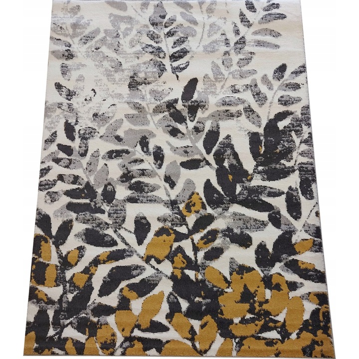 Covor floral gri/galben, 160x220 cm, fir scurt, prietenos cu alergicii