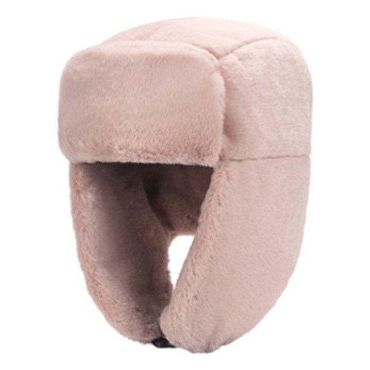 Caciula de iarna din piele sintetica, pentru femei, roz