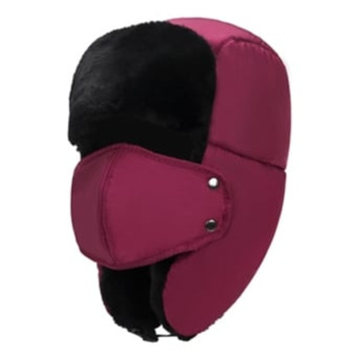 Unisex téli pilótasapka merinógyapjúból, bordó/fekete