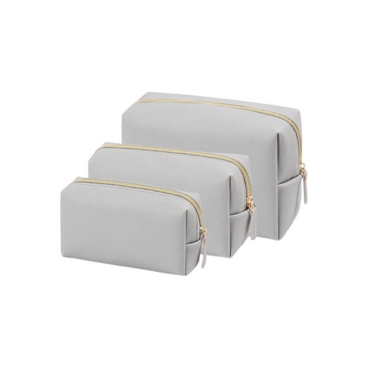 Set portfarduri cosmetice pentru femei, gri, 3 piese, 16.2x4.8x8.2cm, 16.2x4.8x9.8cm, 16.2x4.8x13.5cm