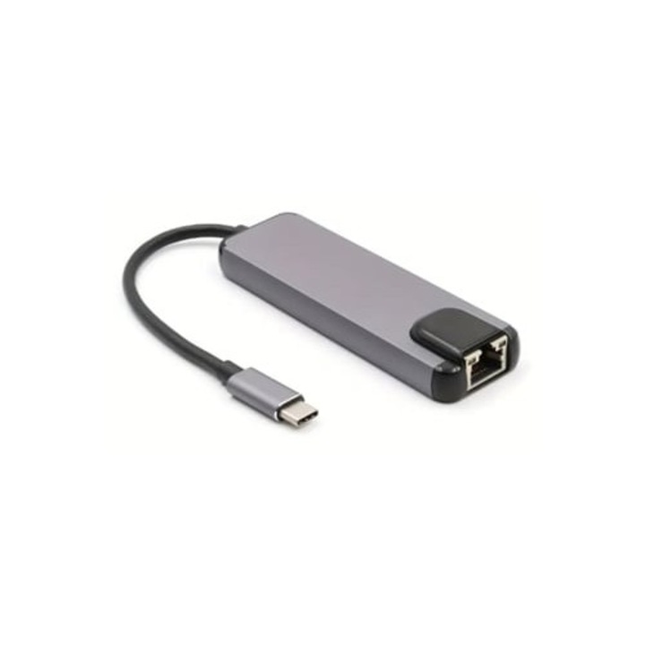 USB C Hub 5 az 1-ben, RJ45 1000Mbps, 4K HDTV, alumínium